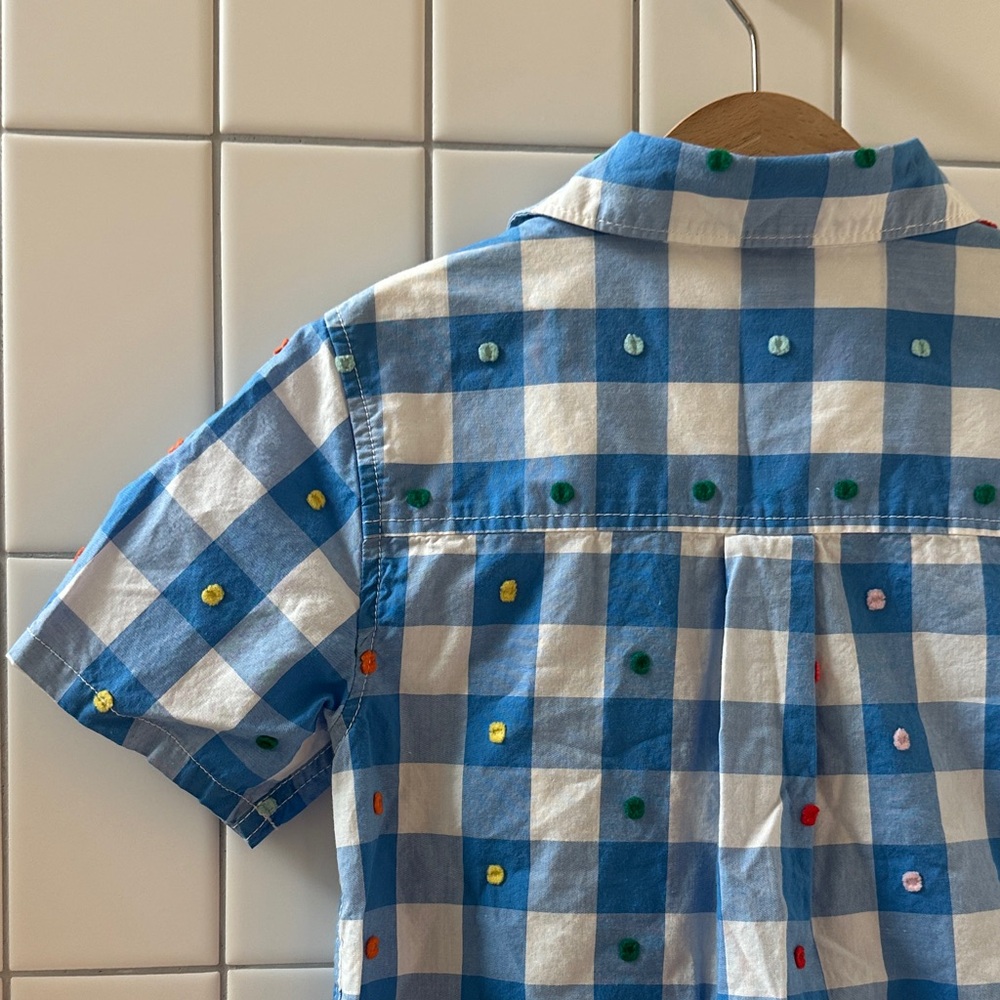 Hanna Andersson Blue and White Check Short-Sleeve Button-Down Shirt, size 6-7 - Picture 7 of 7